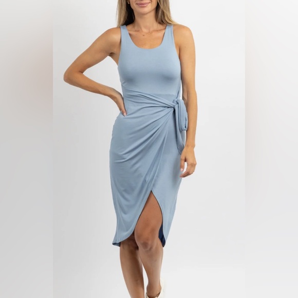 Dresses & Skirts - And Now This Elegant Blue Sleeveless Side Tie Tulip Midi Dress Size XS